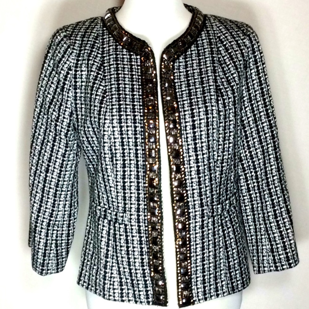 Open Front Blazer w/Embellished Neckline & Placket